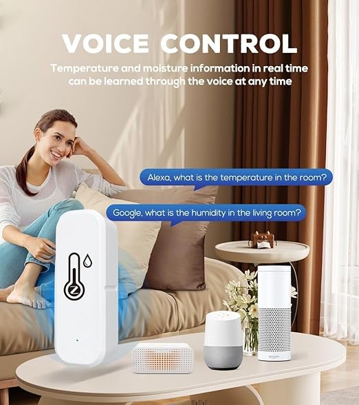 ZigBee Indoor Temperature and Humidity Sensor,Compatible with Alexa and Google Home,for Home,Baby Rooms,Greenhouses Accessories,Garages 1Pack(No Include Battery)