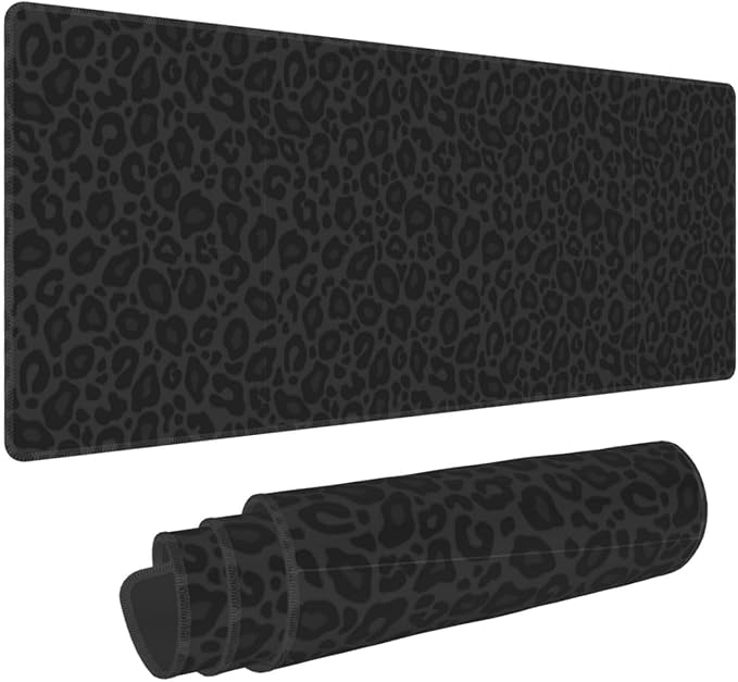 Black Leopard Print XL Large Mouse Pad with Stitched Edges Long Non-Slip Rubber Base Mousepad Laptop Keyboard Mat Desk Pad for Office Home Desk Decor, 31.5" X 11.8"