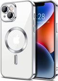 Hython Magnetic Clear for iPhone 14 Case with Camera Lens Protector [Compatible with MagSafe] Luxury Plating Edge Slim Soft TPU Cover Protective Phone Case for iPhone 14 6.1", Silver