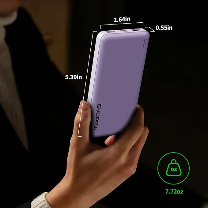 2-Pack Portable Charger, Slimmer 10000mAh Power Bank, Fast Charging Battery Pack, USB C in&Out External Portable Power Bank for iPhone Tablet Samsung Pixel Headphones etc (Blue&Purple)