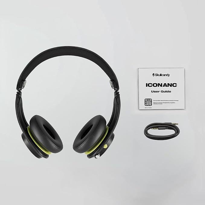Skullcandy Icon ANC Wireless On-Ear Bluetooth Headphones, Active Noise Cancelling, 60 Hours Battery, Sweat Water Resistant, Foldable Durable Travel Ready, Microphone for iPhone Android - True Black