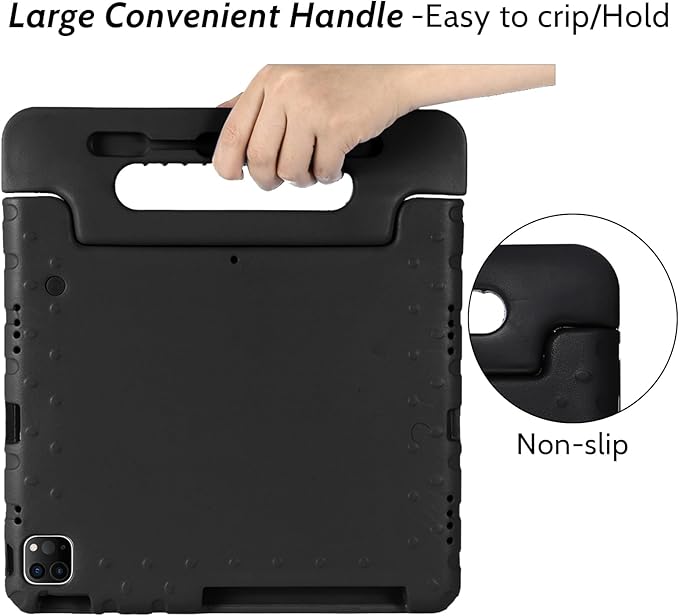 Dteck Kids Case for iPad Air 11" M2 2024, iPad Pro 11" Case 2024, Lightweight Shockproof Rugged EVA Kids Friendly Handle Kickstand Child Proof Protective Case with Pencil Holder, Black