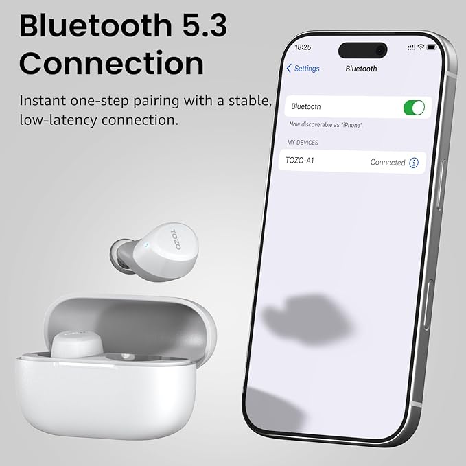 TOZO A1 Wireless Earbuds Bluetooth 5.3 Light Weight in Ear IPX5 Waterproof Headphones 2 Mic for AI Calls, Immersive Premium Sound Bass Headset with Charging Case, 32 Presets EQ Customization via App