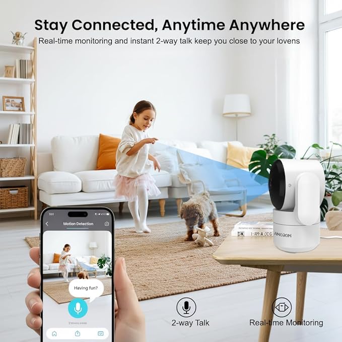 Indoor Security Camera with 360 Monitor, Home Cameras with 2-Way Audio, Night Vision, Motion Detection, Phone App, Cloud & SD Card Storage, Work with Alexa/Google, 2.4GHz WiFi and Bluetooth, 4 Pack