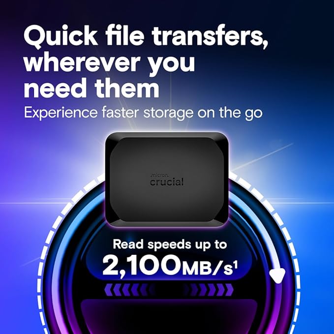 Crucial X10 4TB Portable SSD, Up to 2,100MB/s, USB 3.2 USB-C, External Solid State Drive, Compatible with Windows, Mac & Android, Durable Storage for Games, Photos & Files, Black – CT4000X10SSD9C02