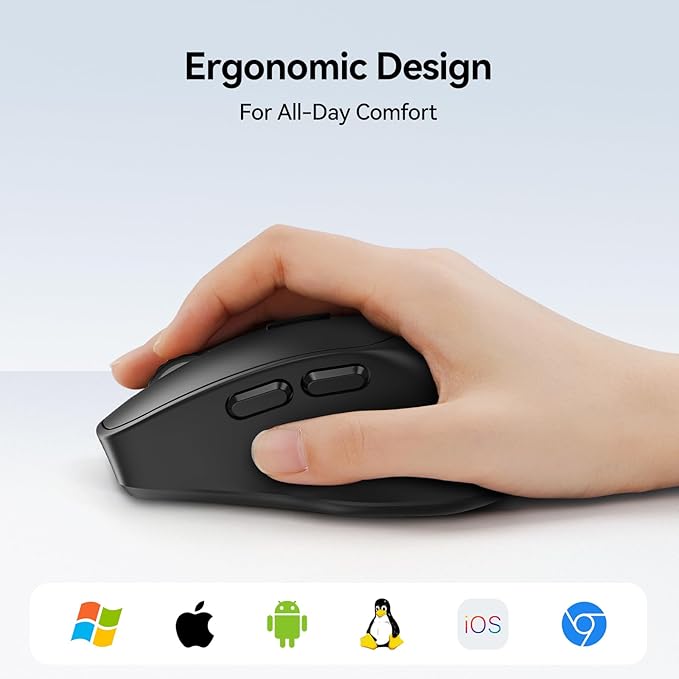 TECKNET 3-Device Wireless Mouse, Rechargeable Dual-Mode (2.4G & BT 5.0), Silent USB-A & Bluetooth Mouse, 6-DPI up to 4800, Wide Compatibility - Black