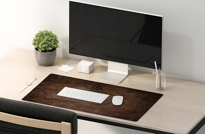 SSOIU Extended Gaming Mouse Pad (35.5x15.7 in), Large Non-Slip Rubber Base Mousepad with Stitched Edges, Waterproof Keyboard Mouse Mat Desk Pad for Work, Game, Office, Home - Texture of Bark Wood