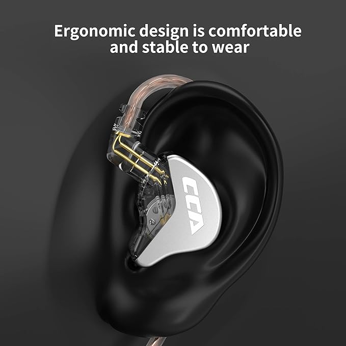 CCA CRA in Ear Monitor, Ultra-Thin Diaphragm Dynamic Driver IEM Earphones, Clear Sound & Deep Bass in Ear Headphones, Wired Gaming Earbuds with 2 Pin Detachable Cable for Singer Musicians Drummers