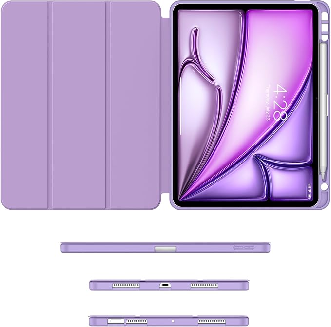 Soke Case for New iPad Air 11 Inch (M4/M3/M2, 2026-2024), iPad Air 5th/4th Generation 10.9 Inch (2020-2022) with Pencil Holder, Soft TPU Back Cover & Auto Sleep/Wake, Lilac