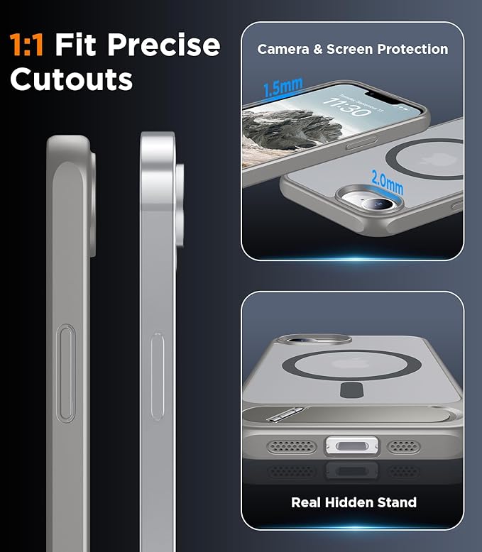 Magnetic Compatible with iPhone 16E Case, [Built-in Invisible Kickstand][Compatible with MagSafe][Military Grade Shockproof] Slim Translucent Matte Case for iPhone 16E 6.1" 2025