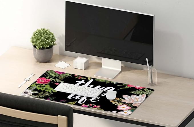 SSOIU Desk Mat, Extended Gaming Mouse Pad (35.5x15.7 in), Large Non-Slip Rubber Base Mousepad with Stitched Edges, Waterproof Keyboard Mouse Mat Desk Pad for Work, Game, Office, Home - Thug Life