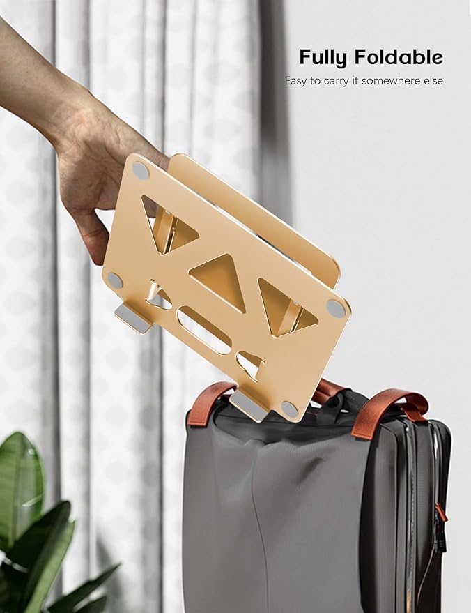 Aoviho Adjustable Laptop Stand for Desk,Portable Laptop Stand Holder and Riser,Foldable Aluminum Notebook Computer Stands for MacBook Air Pro HP Lenovo Dell Samsung Chromebook, 10-15.6 inch, Gold