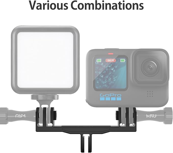 HSU Aluminum Dual Twin Mount Adapter for GoPro Hero 13/12/11/10/9/8/7/6/5/4 DJI Osmo Action AKASO Campark and Other Action Cameras