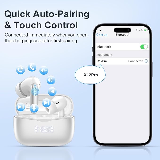 Wireless Earbuds, HiFi Sound Bluetooth 5.3 Headphones with 4 ENC Noise Mic, 56H Playtime Ear Buds with LED Display, USB-C, IPX7 Waterproof Wireless Headphones for Sports Workout