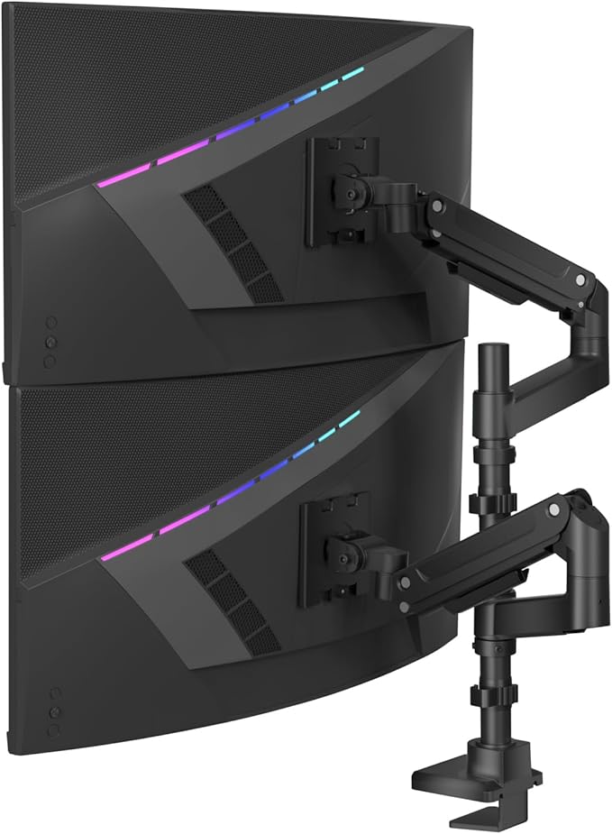 WALI Dual Monitor Mount for Ultrawide Heavy Duty Curved Monitor Stacking, Dual Monitor Arms Fits 13-49 Inch for Ultrawide Screens up to 44lbs, 49 inch Monitor Arm, Black
