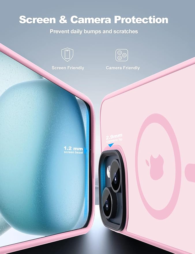 Tigowos for iPhone 15 Plus&iPhone 14 Plus Phone Case Fits MagSafe 10FT Drop Resistant Matte Skin Feeling Back Cover for iPhone 15 Plus&iPhone 14 Plus Case，Light Pink