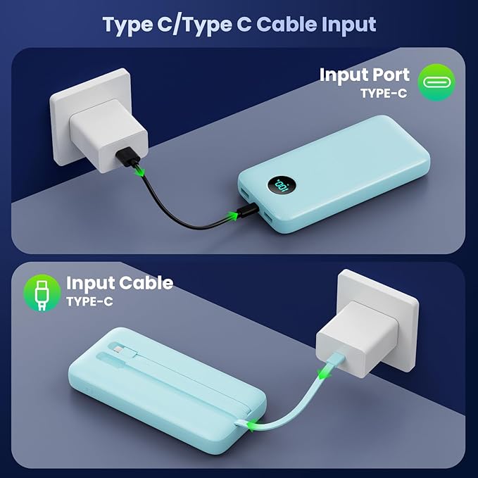 Portable Charger PowerBank 40,800mAh with Built-in Cables,25W PD Fast Charging +QC 4.0 Quick Phone Charging Power Bank, Travel Essential Charger Battery Pack for iPhone 17/16/15 Android Galaxy etc