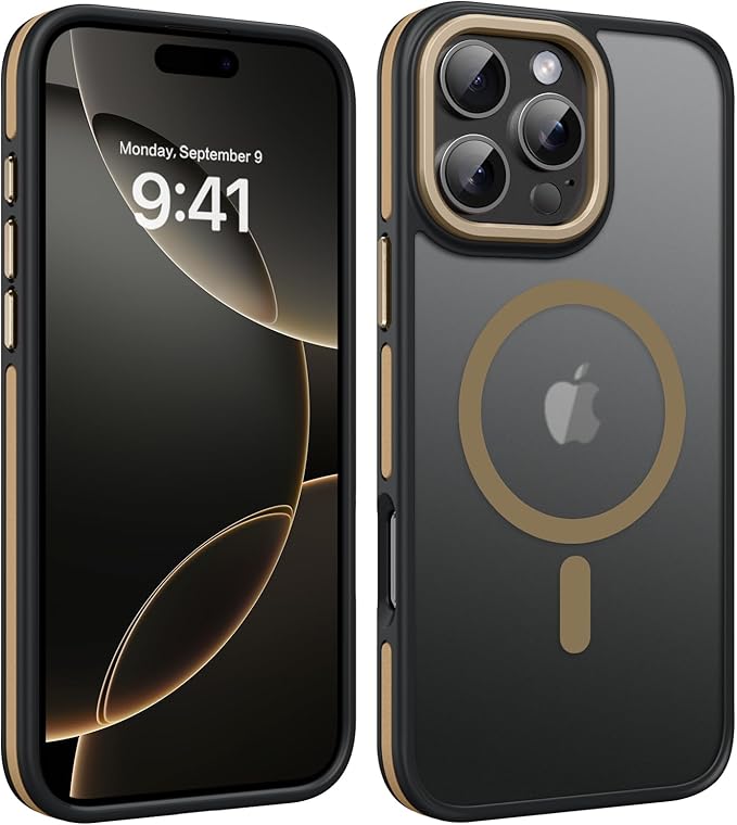 YINLAI Case for iPhone 16 Pro Max, Magnetic [Compatible with Magsafe] Supports Wireless Charging Slim Translucent Matte Men Women Shockproof Protective Back Phone Cover 6.9 Inch,Black/Desert Titanium