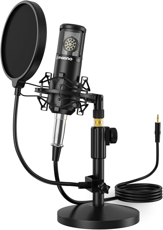 MAONO Condenser Microphone with 25mm Large Diaphragm, Professional Cardioid Studio Condenser Recording Mic with 3.5mm XLR for podcasting, Streaming, Singing, Vocal, Home-Studio (AU-PM325T)