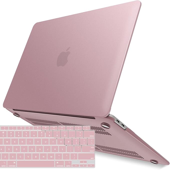 IBENZER Compatible with New MacBook Air 13 inch Case 2022 2021 2020 M1 A2337 A2179 A1932, Plastic Hard Shell Case with Keyboard Cover for Mac Retina Display with Touch ID, Rose Gold, MAT13-MPK+1B