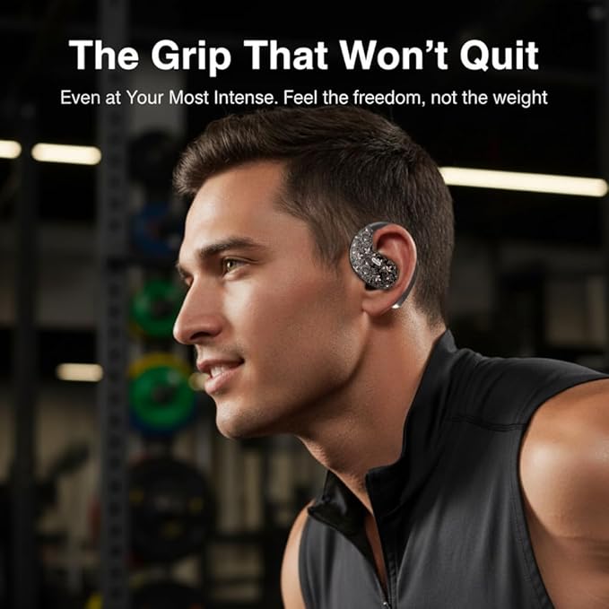 Open Ear Headphones - Bluetooth 6.0 Wireless Earbuds for Sports and Running, 36H Playtime, Air Conduction Over-Ear Buds with Mic, Sweatproof Workout Earphones for iPhone and Android, Black