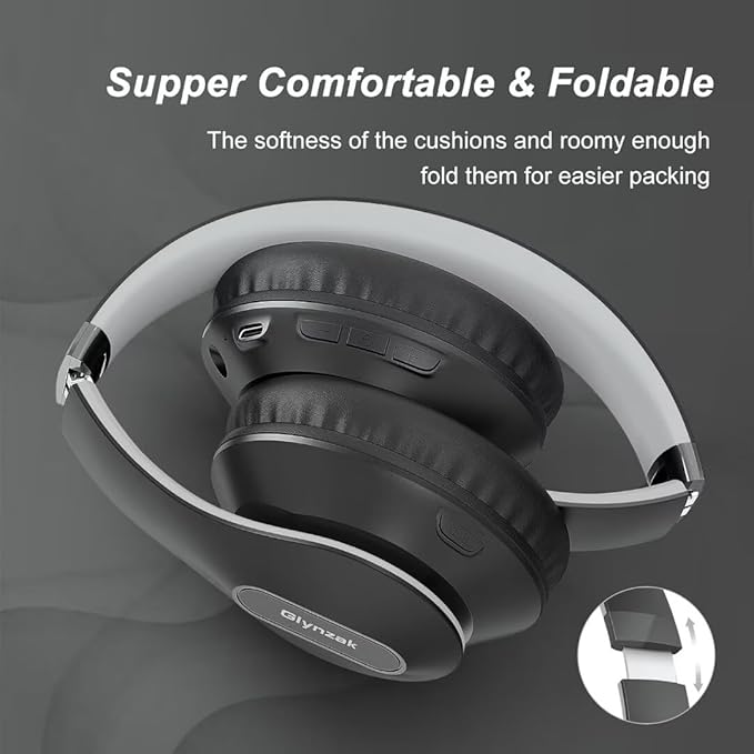Wireless Bluetooth Headphones Over Ear 65H Playtime HiFi Stereo Headset with Microphone and 6EQ Modes Foldable Bluetooth V6.0 Headphones for Travel Smartphone Computer Laptop