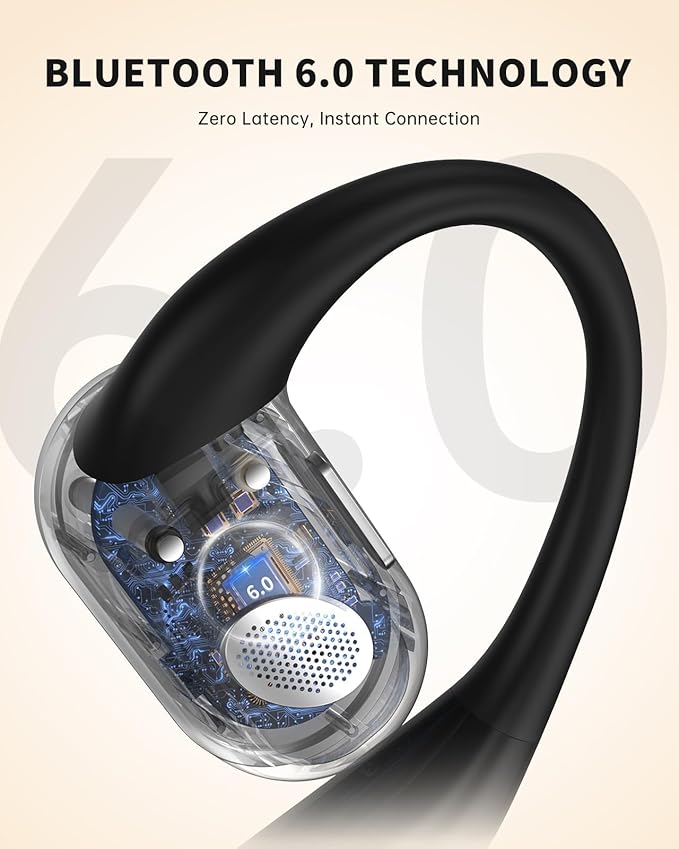 Open-Ear Headphones, Over Ear Earbuds with Ear Hooks, True Wireless Bluetooth Earphones with Microphone, Touch Control, Clear Calls, 60H Playtime, IPX7 Waterproof for Running and Workouts