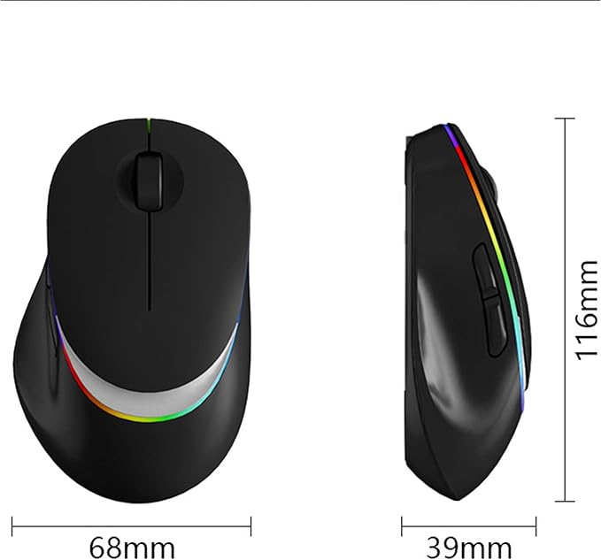 Ergonomic Vertical Mouse Wireless Bluetooth Rechargeable Silent Portable Ergo Mice with RGB LED Light & 2.4G USB Receiver, for PC Laptop Tablet Computer, Office Home, Adult Student Kids Gift-Black
