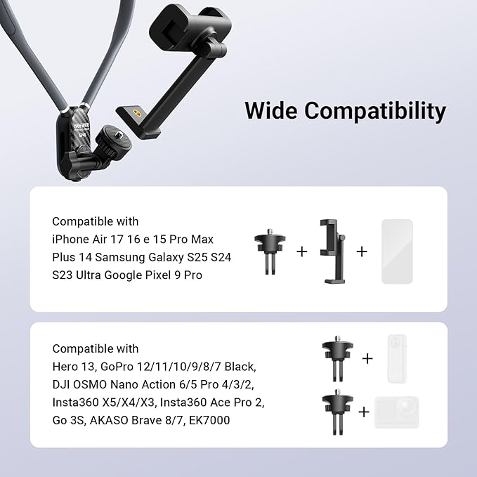 NEEWER Neck Phone Holder, Quick Release Adjustable Bed Cell Phone Action Camera Chest Mount Accessories Kit Compatible with iPhone DJI Insta 360 Samsung for POV Vlogging Video Recording, GP48