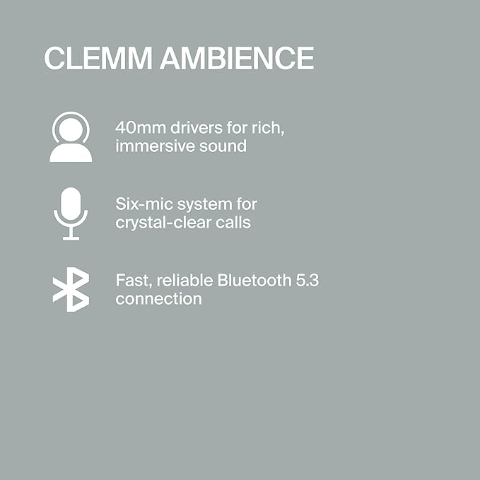 Clemm Ambience Over-Ear Headphones with Microphone, Noise Cancelling and Transparency Mode, 65H Playtime, Memory Foam, Graphite