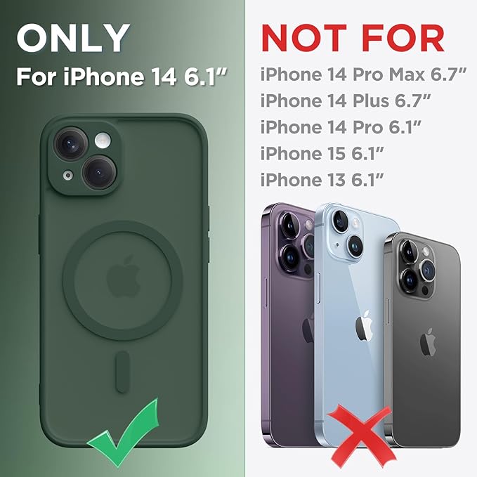CAPRARO Magnetic for iPhone 14 Case, [Compatible with MagSafe] [Full Camera Protection] Shockproof Protective Slim Translucent Matte Phone Case for iPhone 14 6.1'', Deep Green