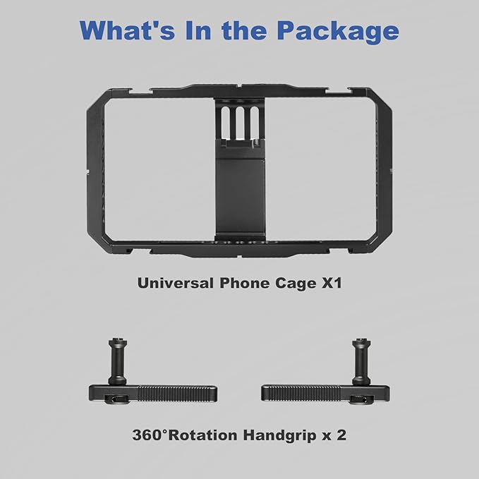 Universal Phone Cage Handheld Stabilizer Kit for Vlogging & Filmmaking, Smartphone Cage Video Rig with 360° Rotation Handles Compatible with iPhone 17/16/15/14/13 Series and Android Phones