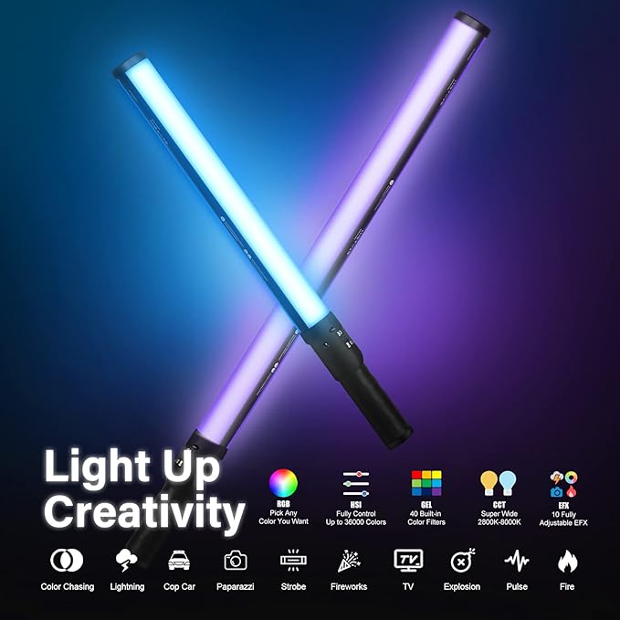 Mettlelite LS800P RGB Pixel LED Light Stick, Handheld Full Color RGBWW Continuous Output 3.2 ft with APP Control, 2800K-8000K, Customizable Pixel Light Effect, CRI97+ TLCI98+ Rechargeable Video Light