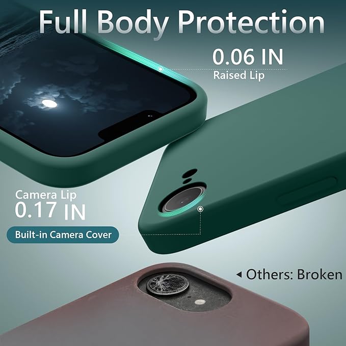 FireNova Magnetic for iPhone 17e Case/iPhone 16e Case, Compatible with MagSafe, [Silicone Camera Protection] Microfiber Lining Phone Case, 6.1", Midnight Green