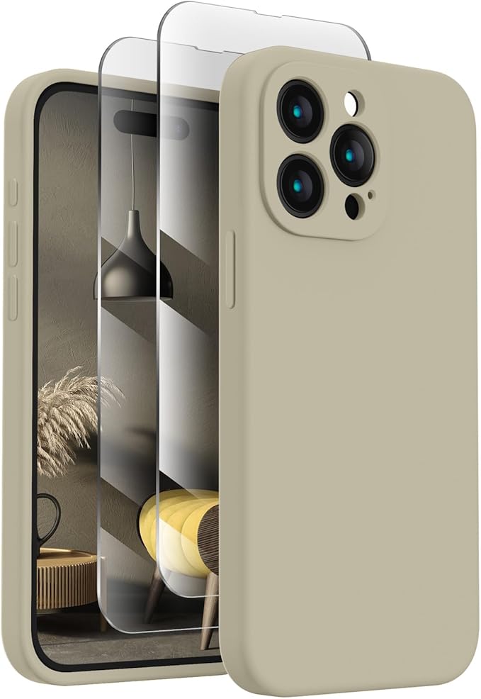 FireNova Designed for iPhone 15 Pro Case, Silicone Upgraded [Camera Protection] Phone Case, Soft Anti-Scratch Microfiber Lining Inside, 6.1 inch, Khaki