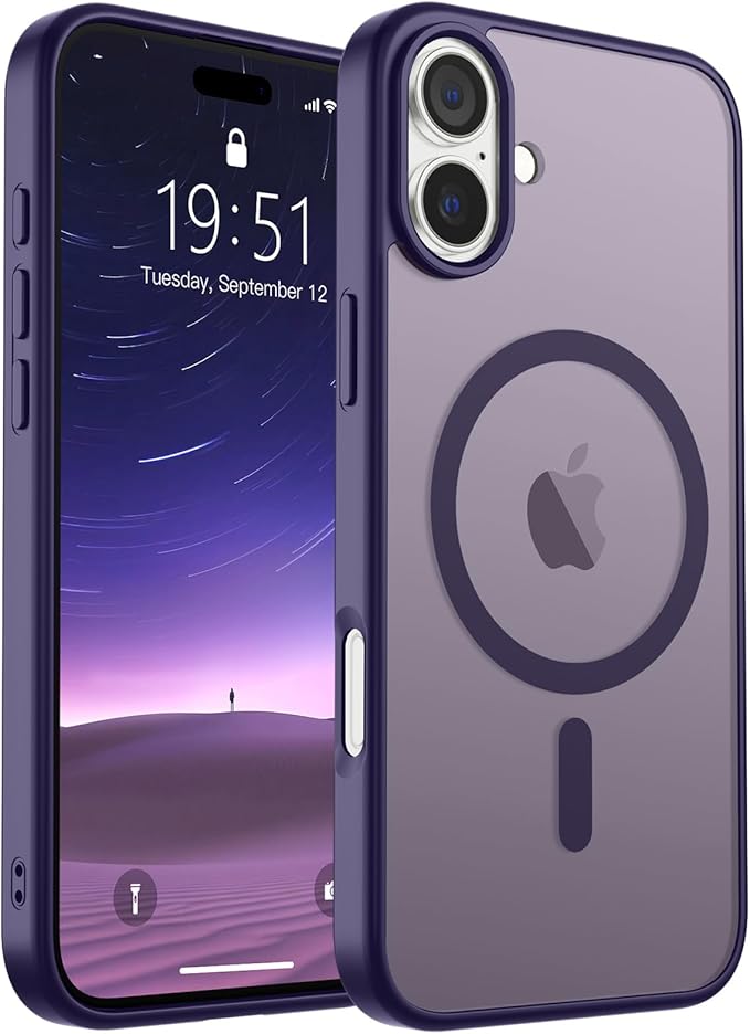 SUPFINE Magnetic for iPhone 16 Plus Case(Compatible with MagSafe)(Military Grade Drop Protection) Slim Translucent Matte Shockproof with Anti-Fingerprint Phone Case,Dark Purple