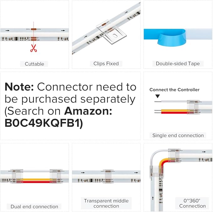BTF-LIGHTING FCOB WS2811 IC RGB COB LED Strip 864LED/m Flexible High Density Color Chasing Uniform Light DC12V 9.8FT 24IC/m 12mm Width for DIY Lighting Project(No Adapter or Controller)