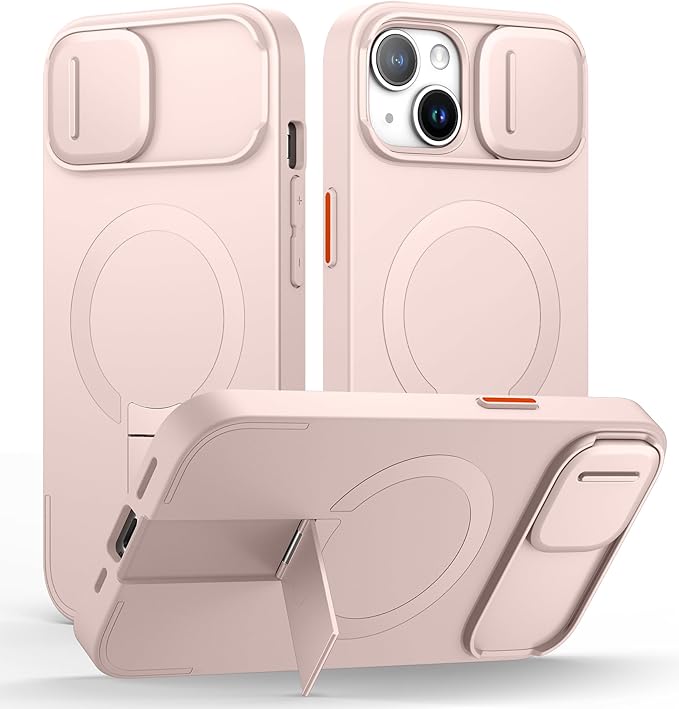 SURITCH for iPhone 13/14 Case with Slide Camera Cover and Adjustable Kickstand, Compatible with MagSafe Protective Cover 6.1 Inch,Pink (ONLY Compatible with iPhone 13/14)