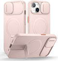 SURITCH for iPhone 13/14 Case with Slide Camera Cover and Adjustable Kickstand, Compatible with MagSafe Protective Cover 6.1 Inch,Pink (ONLY Compatible with iPhone 13/14)