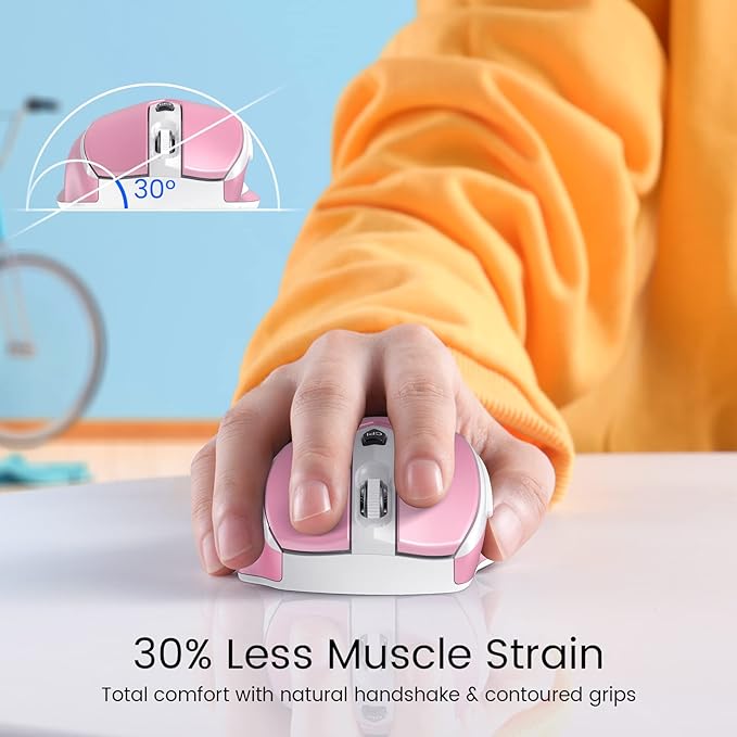 HOTWEEMS D-09 Wireless Mouse for Laptop - Ergonomic Plus Computer USB Cordless Mice, Ergo Grips, Lightspeed 5-Level 2400 DPI, 16 Months Battery, Portable for PC Mac Chromebook, 6 Button, Flamingo Pink
