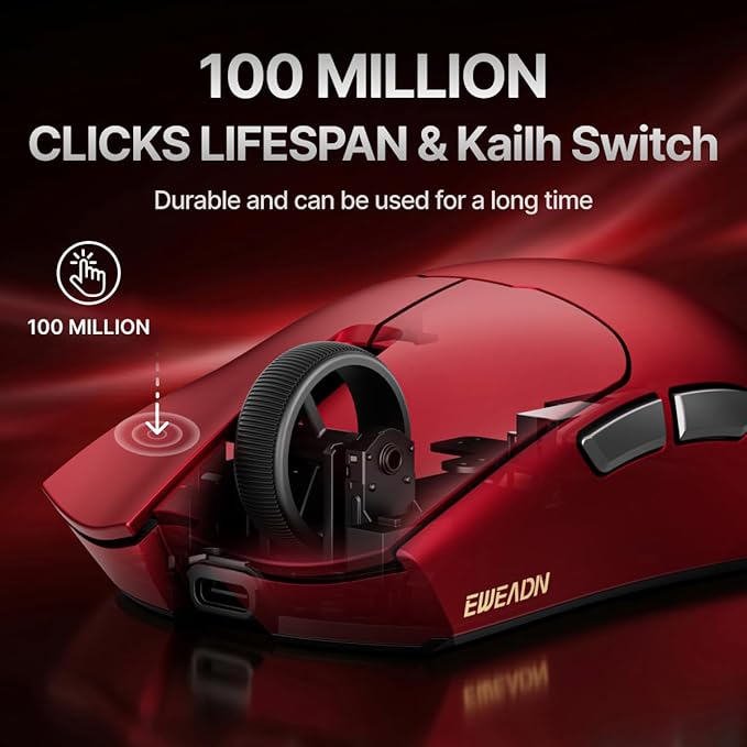 EWEADN S9 Pro Wireless Gaming Mouse, 59g Ergonomic Computer Mouse, 2.4Ghz/Bluetooth/USB-C, 8K Polling Rate, 26000 DPI, PAW3395 Optical Sensor, 250Hrs Battery Life, Programmable for PC/Win/Mac