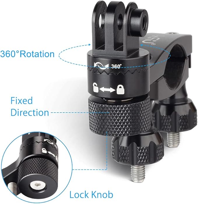 HSU Bike Handlebar Mount for GoPro, 360° Rotation Seat Post, 0.6-1.3inch Go Pro Motorcycle Mount Compatible with Hero 13/12/11/10/9/8/7/6, DJI Osmo Action AKASO and Other Action Cameras (Black)