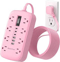 Pink Extension Cord with Surge Protector - 5 FT Kawaii Power Strip, Cute Extension Cord with 6 USB(3 USB C) and 8 Outlets, Pink Desk Accessories for Girl Cute Kawaii Room Decor Gifts Office Dorm Home