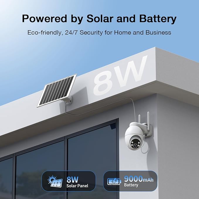 TKENPRO Solar Camera Outdoor Wireless, 2K Color Night Vision, Always-on-Video Security Camera Wireless Outdoor, Smart 24/7 Recording, Auto-Tracking, 2.4GHz Wi-Fi, IP65