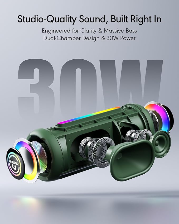 Portable Bluetooth Speaker, IPX7 Waterproof Wireless Speaker, 30W Loud Stereo Sound with Deep Bass, Bluetooth 5.4, EQ Mode for Home/Outdoor/Travel, Birthday Gifts for Adults Men Women Teen (Green)