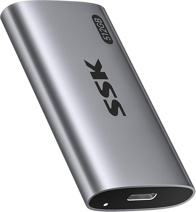 SSK 512GB SSD External Hard Drive, Portable SSD Up to 550MB/s Fast Solid State Drives External, USB 3.2 Gen2 for iPhone 15/16 Pro, Win, Mac, Android with LED Light, Trim, SMART Supported
