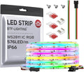 BTF-LIGHTING FCOB IP66 WS2811 IC RGB COB LED Strip 16.4FT DC24V 576LED/m Flexible High Density Color Chasing Uniform Light 16IC/m 10mm Width for Indoor Lighting Project(No Adapter or Controller)