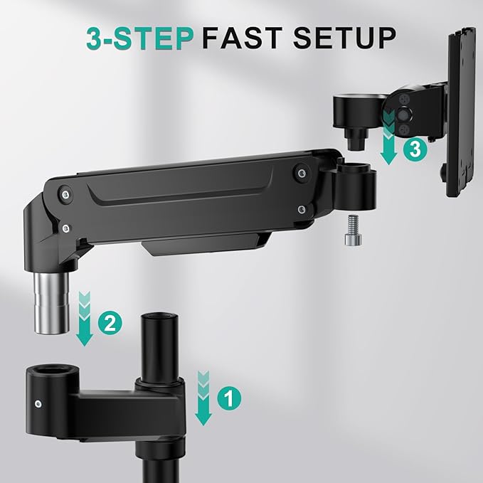 WALI Heavy Duty Monitor Arm Desk Mount for 13-43 Inch Ultrawide Screens, Single Monitor Arm with Full Motion Tilt, Swivel, Rotation, Holds up to 44 lbs, C-Clamp Mount for VESA 75/100mm (GSDM001-P)