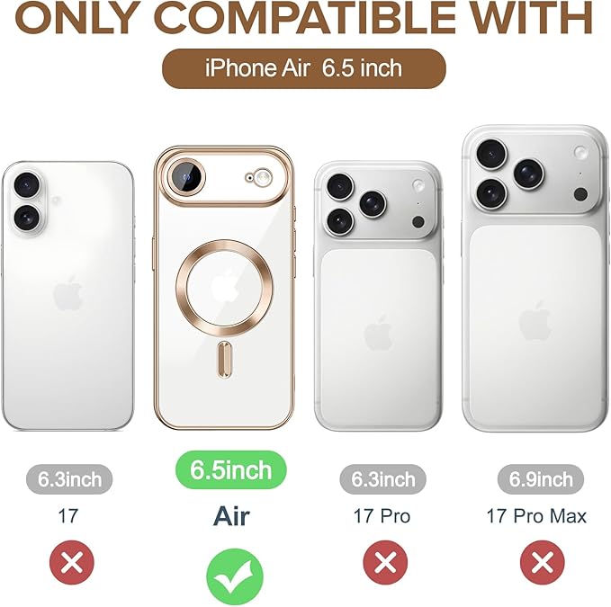 Hython Magnetic Clear for iPhone Air Case with Camera Lens Protector [Compatible with MagSafe] Luxury Plating Edge Slim Soft TPU Cover Protective Phone Case for iPhone Air 6.5", Desert Brown