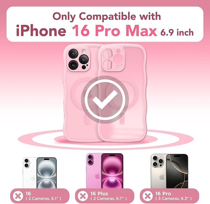 CAPRARO for iPhone 16 Pro Max Case for Women Girls, Upgraded [Full Camera Protection] [Compatible with MagSafe] Cute Wave Translucent Matte Phone Case for iPhone 16 Pro Max, Peach Pink
